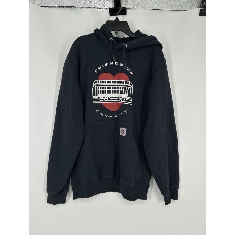 Friends Of Carhartt Loose Fit Heart Graphic Hoodie Sweatshirt Navy Mens Small